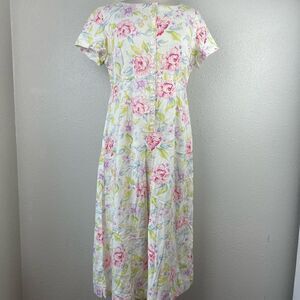 Liz Claiborne LizWear Short Sleeve Floral Half Button Down Shirt Size M